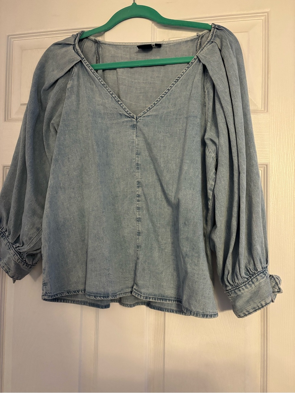 GAP Light Blue V-Neck Denim Peasant Blouse